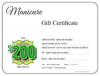 Manicure Gift certificate templates printable