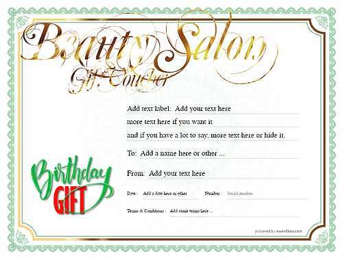 beauty salon  gift certificate style4 green template image-113 downloadable and printable with editable fields