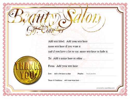 beauty salon  gift certificate style4 red template image-111 downloadable and printable with editable fields