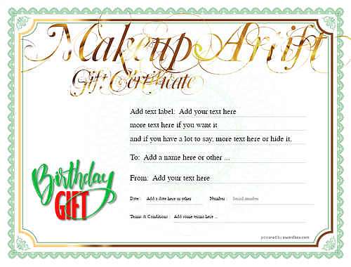 makeup artist  gift certificate style4 green template image-61 downloadable and printable with editable fields