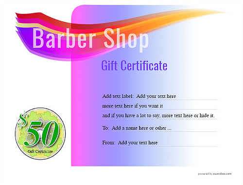 barber shop  gift certificate style7 purple template image-92 downloadable and printable with editable fields