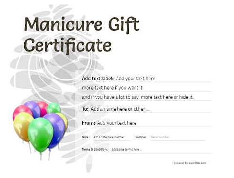 Manicure Gift certificate templates printable