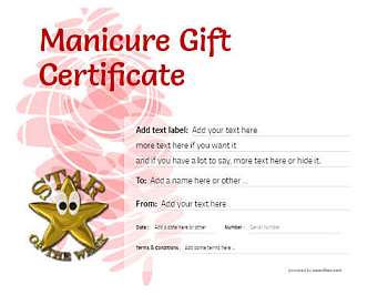Manicure Gift certificate templates printable