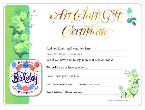 art class  gift certificate style8 green template image-19 downloadable and printable with editable fields