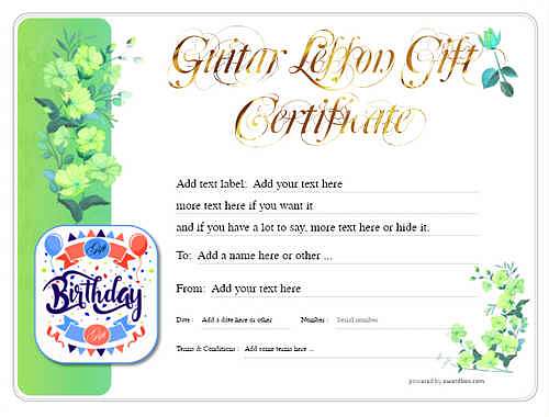 guitar lesson  gift certificate style8 green template image-149 downloadable and printable with editable fields