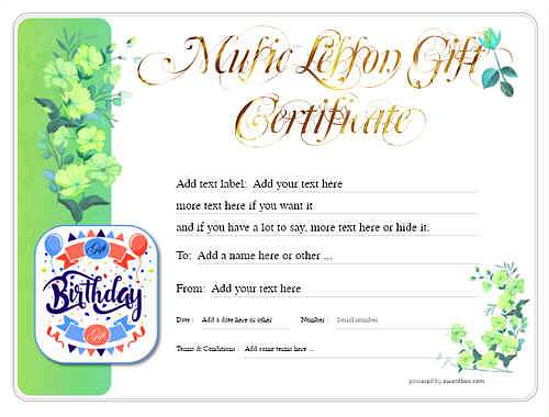 music lesson  gift certificate style8 green template image-201 downloadable and printable with editable fields
