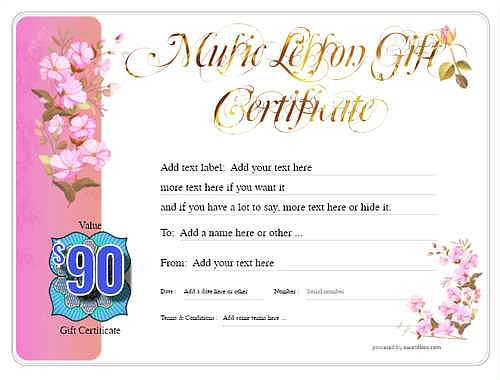 music lesson  gift certificate style8 pink template image-200 downloadable and printable with editable fields