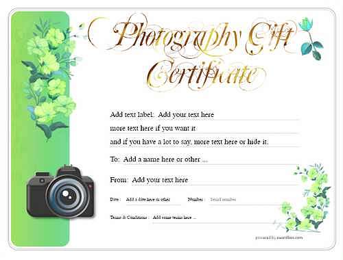  photography  gift certificate style8 green template image-71 downloadable and printable with editable fields