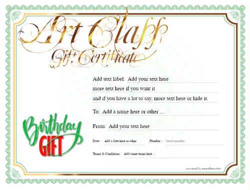 art class  gift certificate style4 green template image-9 downloadable and printable with editable fields