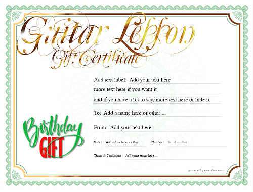 guitar lesson  gift certificate style4 green template image-139 downloadable and printable with editable fields