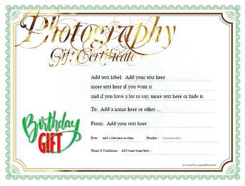  photography  gift certificate style4 green template image-61 downloadable and printable with editable fields