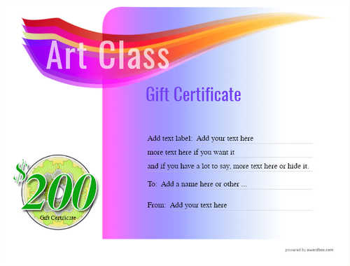 art class  gift certificate style7 purple template image-14 downloadable and printable with editable fields