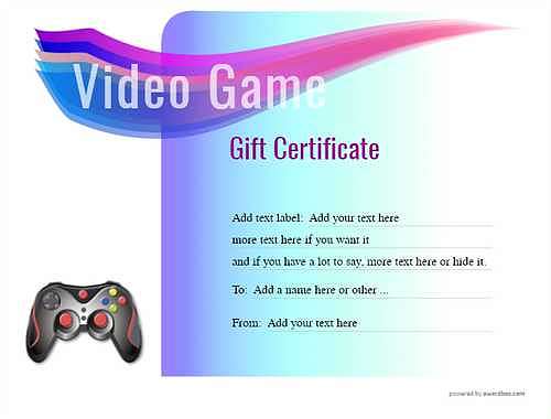 video game  gift certificate style7 blue template image-120 downloadable and printable with editable fields