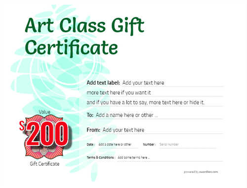 art class  gift certificate style9 green template image-24 downloadable and printable with editable fields