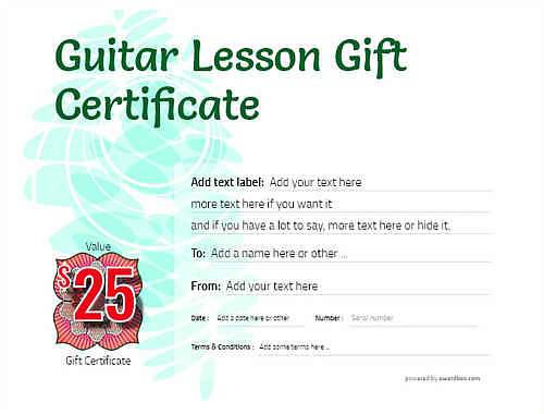 guitar lesson  gift certificate style9 green template image-154 downloadable and printable with editable fields