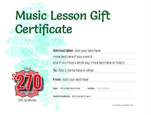 music lesson  gift certificate style9 green template image-206 downloadable and printable with editable fields