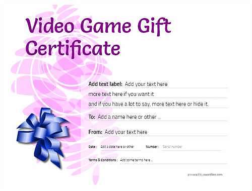 video game  gift certificate style9 purple template image-125 downloadable and printable with editable fields