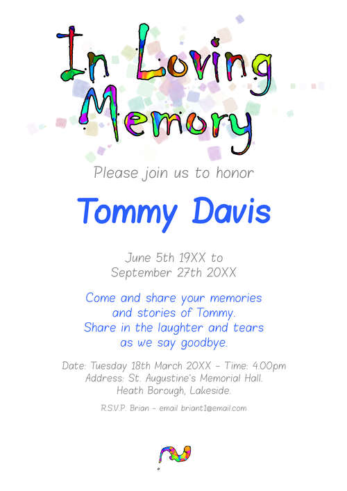 A Customizable Funeral  Invitation With Colored Brush In A Template