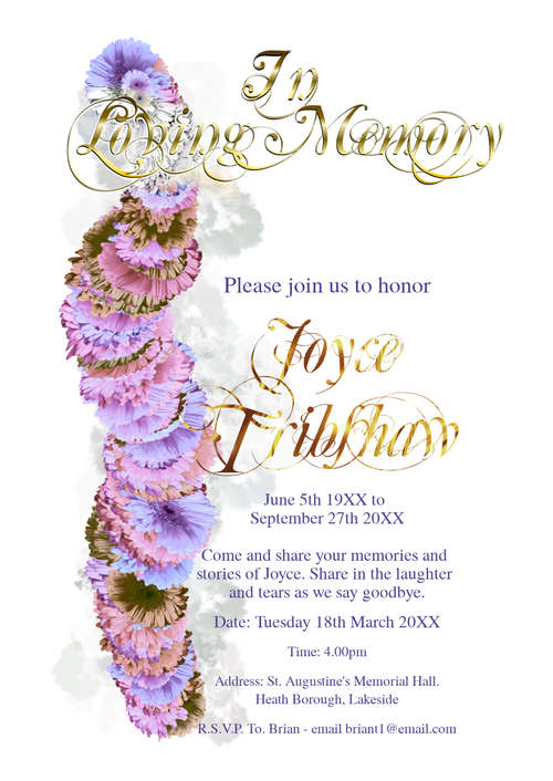 A Customizable Funeral  Invitation With Colored Flowers In A Template
