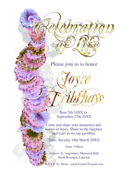 A Customizable Memorial  Invitation With celebration-of-life Flowers In A Template