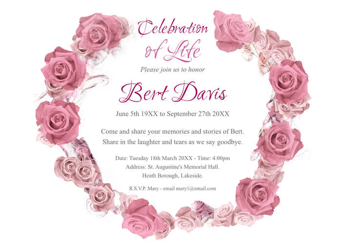 A Customizable Memorial  Invitation With celebration-of-life Roses In A Template