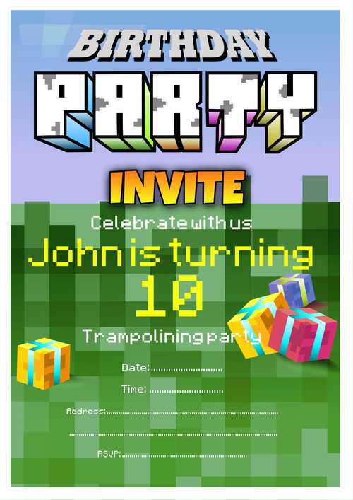 A Customizable Birthday Party Invitation Minecraft Styled Template and Downloadable and Printable with Editable Fields