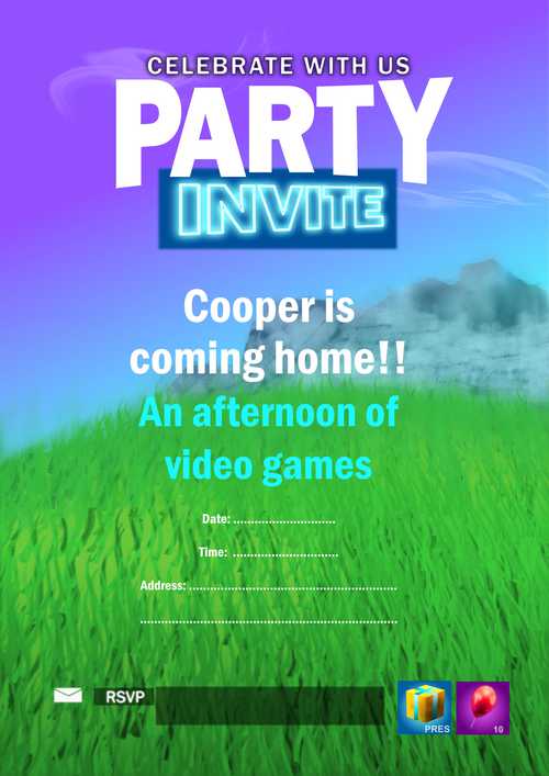 A Customizable Party Invitation Fortnite Styled Template and Downloadable and Printable with Editable Fields