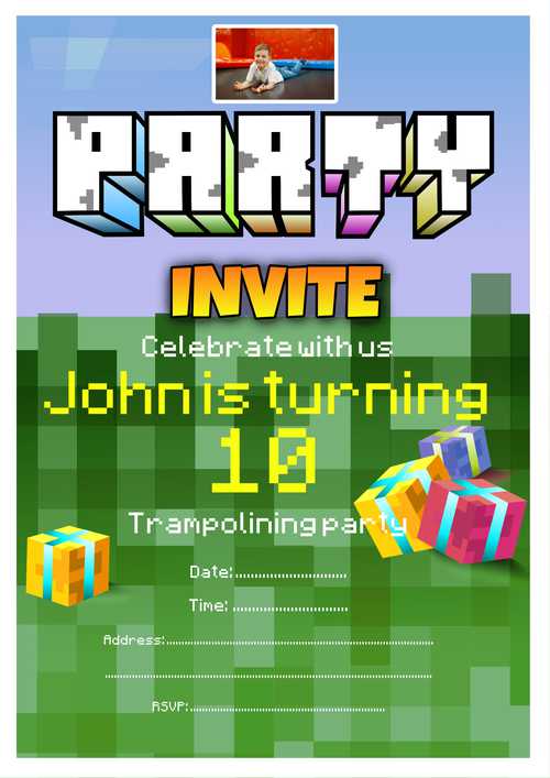 A Customizable Party Invitation Minecraft Styled Template and Downloadable and Printable with Editable Fields
