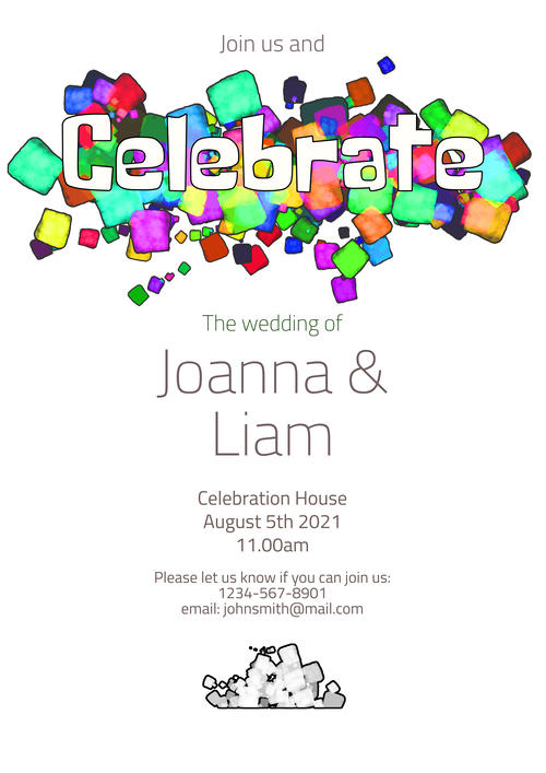 Abstract Wedding Invitation Template with fun,  Colorful design. Downloadable and Printable with Editable Fields