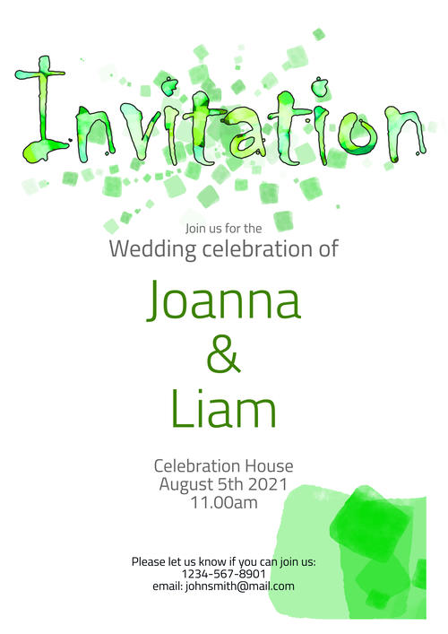 Modern Wedding Invitation Template with artistic,  Green design. Downloadable and Printable with Editable Fields