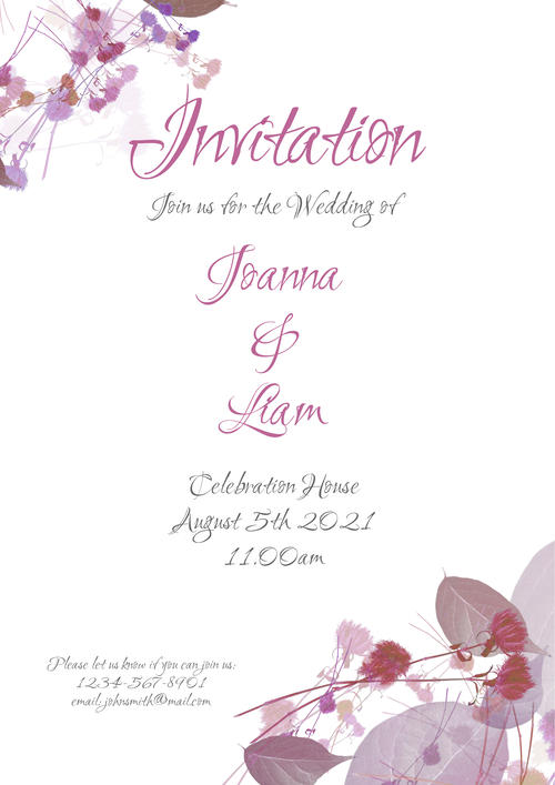 Airy Wedding Invitation Template with stylish Greenery,  Pink design. Downloadable and Printable with Editable Fields