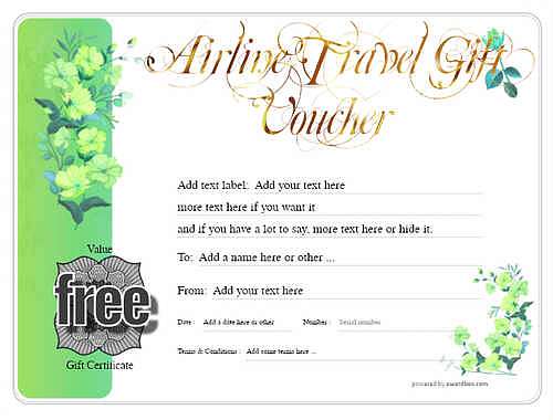 airline gift certificate style8 green template image-331 downloadable and printable with editable fields