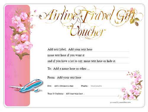 airline gift certificate style8 pink template image-330 downloadable and printable with editable fields