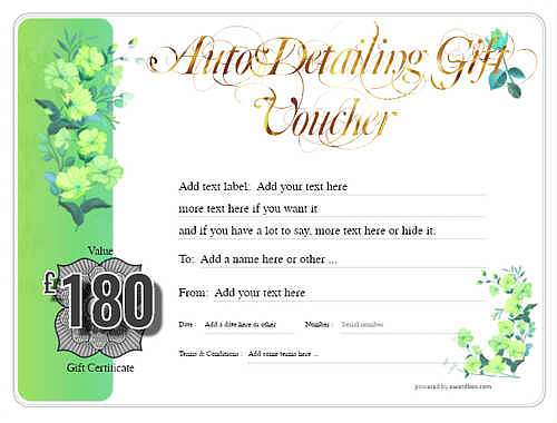 auto detailing  gift certificate style8 green template image-201 downloadable and printable with editable fields