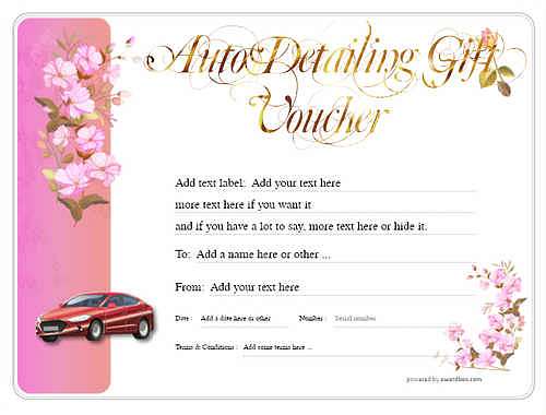auto detailing  gift certificate style8 pink template image-200 downloadable and printable with editable fields