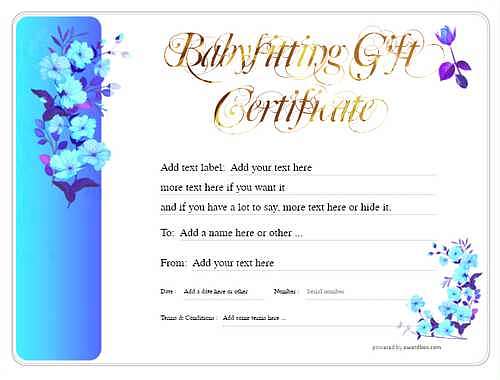 babysitting gift certificate style8 blue template image-514 downloadable and printable with editable fields
