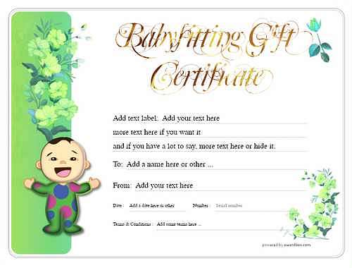 babysitting gift certificate style8 green template image-513 downloadable and printable with editable fields