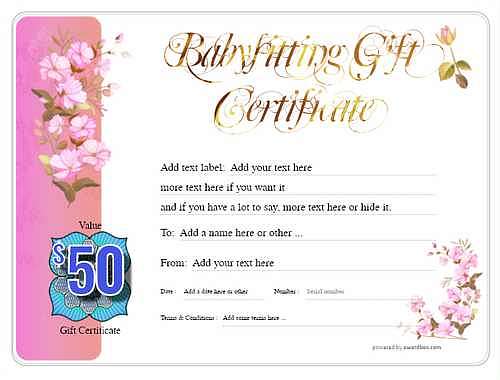 babysitting gift certificate style8 pink template image-512 downloadable and printable with editable fields