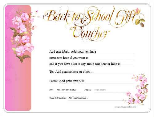 back toschool  gift certificate style8 pink template image-122 downloadable and printable with editable fields