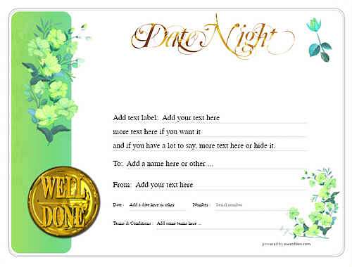 date night gift certificate style8 green template image-643 downloadable and printable with editable fields