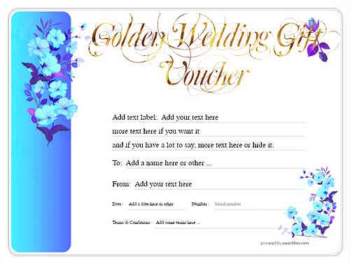 golden wedding anniversary gift certificate style8 blue template image-150 downloadable and printable with editable fields