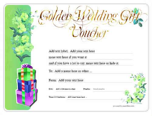 golden wedding anniversary gift certificate style8 green template image-149 downloadable and printable with editable fields