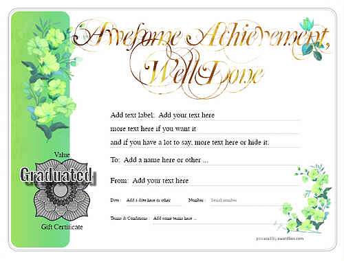 graduation gift certificate style8 green template image-773 downloadable and printable with editable fields