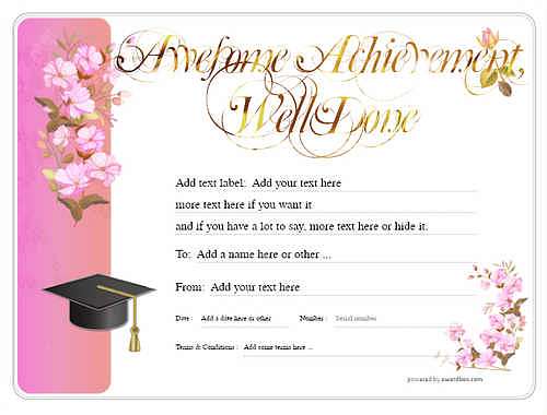 graduation gift certificate style8 pink template image-772 downloadable and printable with editable fields