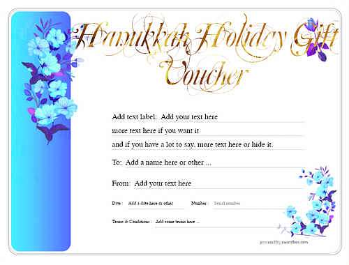 hanukkah   gift certificate style8 blue template image-176 downloadable and printable with editable fields