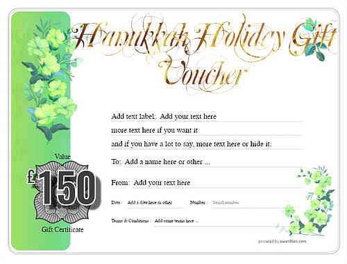 hanukkah   gift certificate style8 green template image-175 downloadable and printable with editable fields