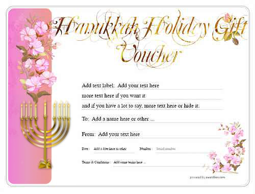 hanukkah   gift certificate style8 pink template image-174 downloadable and printable with editable fields