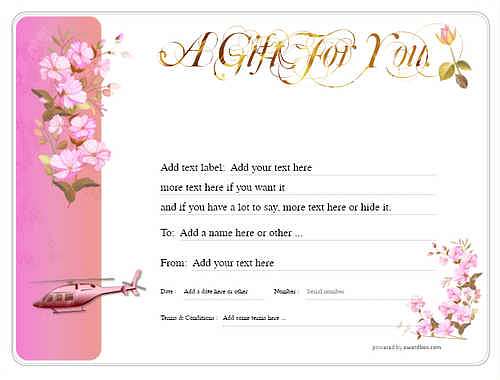 helicopter ride gift certificate style8 pink template image-434 downloadable and printable with editable fields