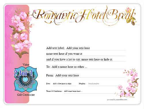 hotel gift certificate style8 pink template image-382 downloadable and printable with editable fields