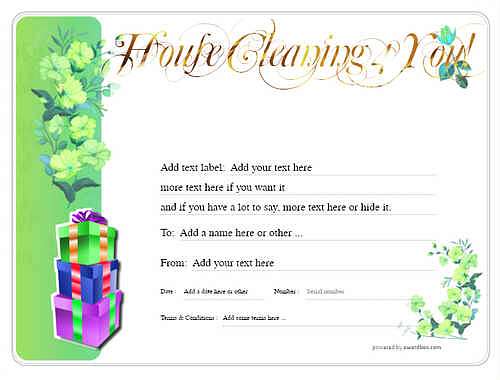 house cleaning gift certificate style8 green template image-695 downloadable and printable with editable fields